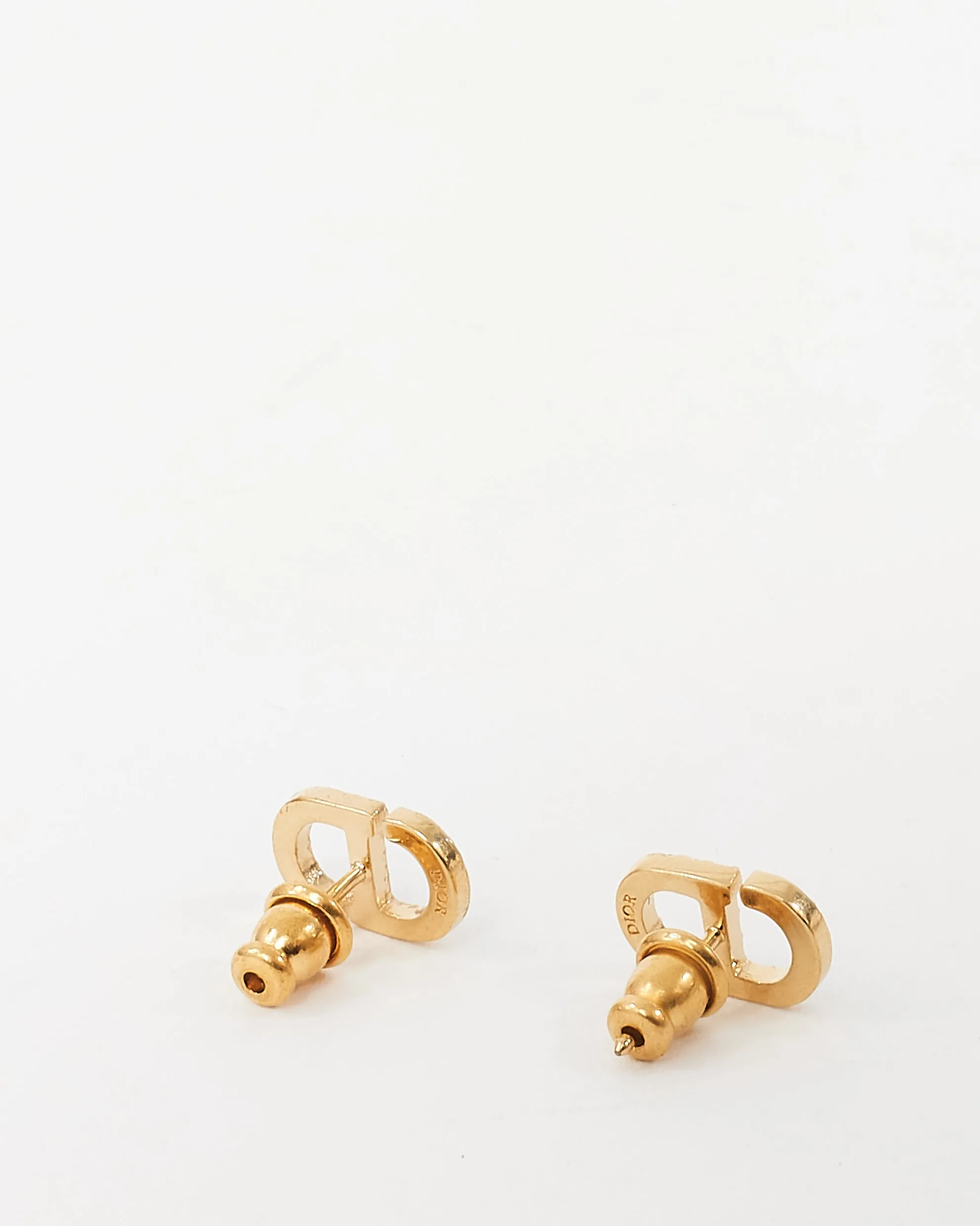 Dior Gold and Rhinestone Crystal Petit CD Stud Earrings
