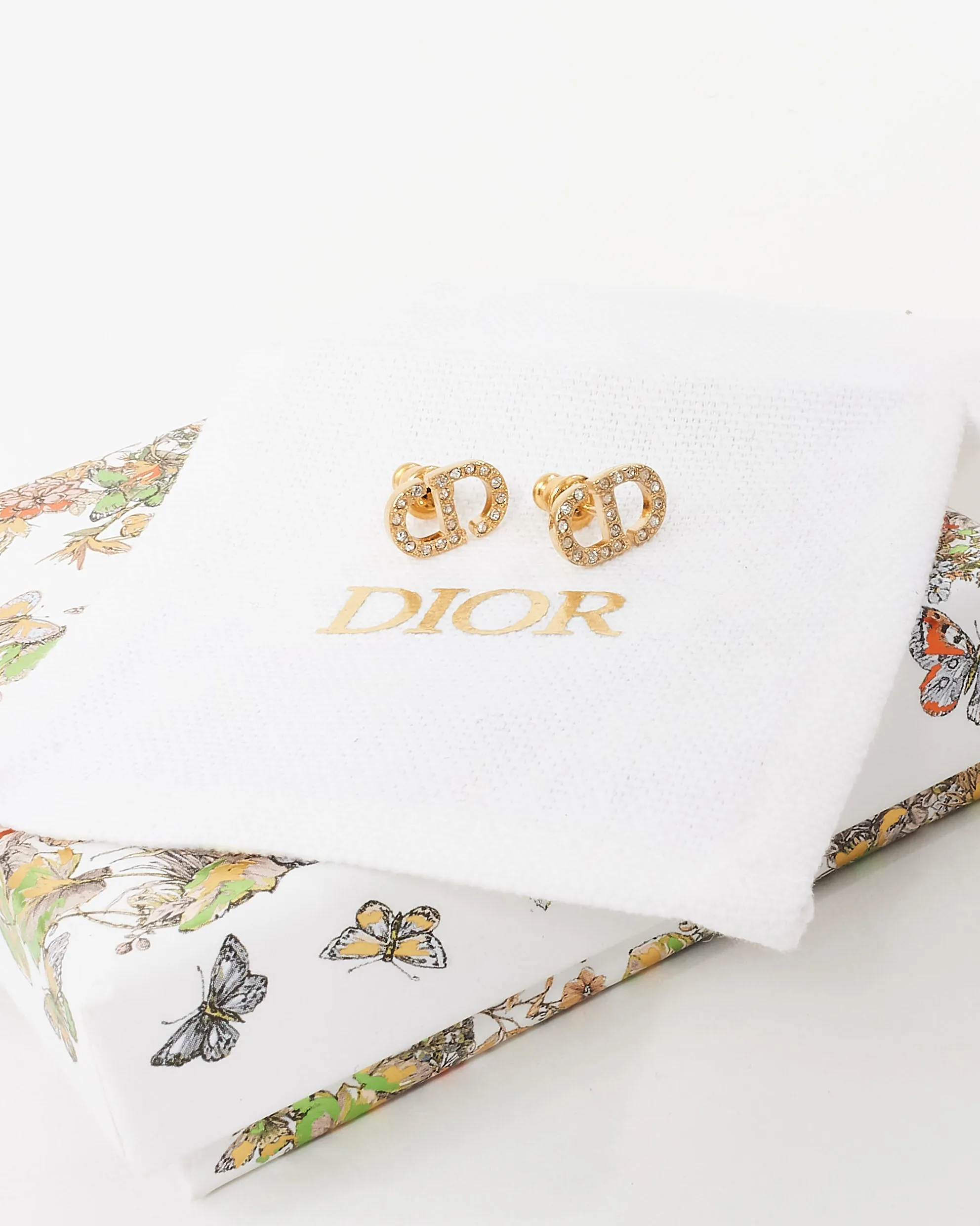 Dior Gold and Rhinestone Crystal Petit CD Stud Earrings