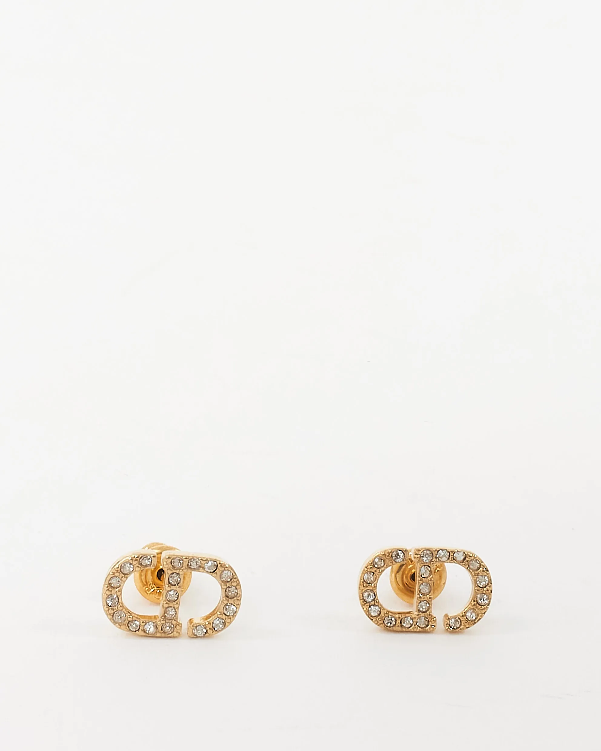 Dior Gold and Rhinestone Crystal Petit CD Stud Earrings