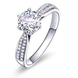 Double Sidestone Moissanite Engagement Ring in solid 18k Gold