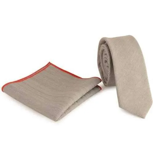 Fabric Grain Tie Handkerchief Set - Light Gray