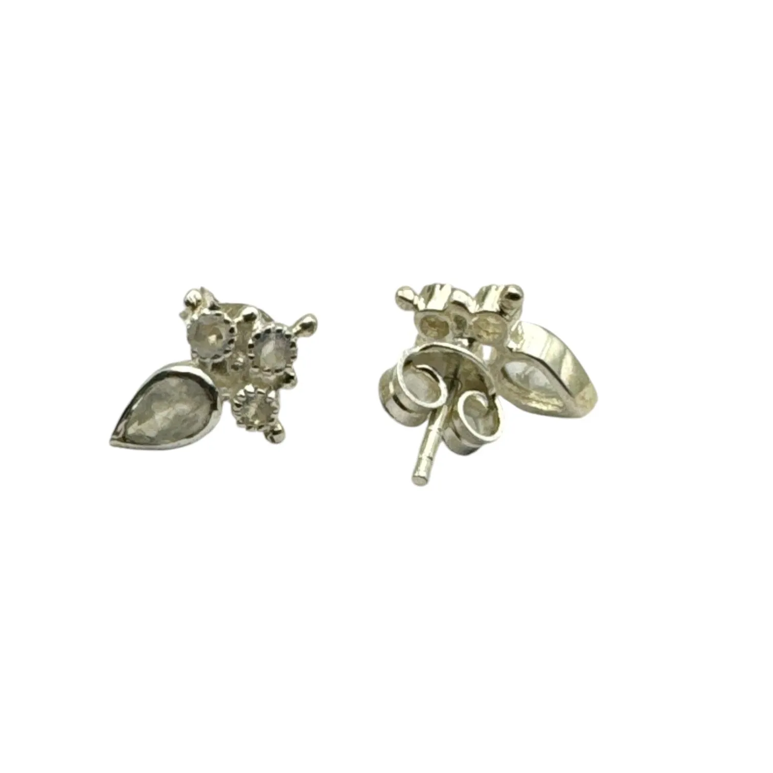 Faceted Rainbow Moonstone Solid 925 Sterling Silver Stud Earrings