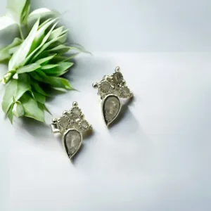 Faceted Rainbow Moonstone Solid 925 Sterling Silver Stud Earrings
