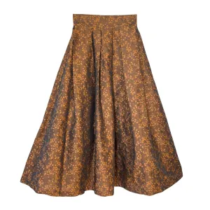 Floral Brocade Midi Skirt in Caramel Brown