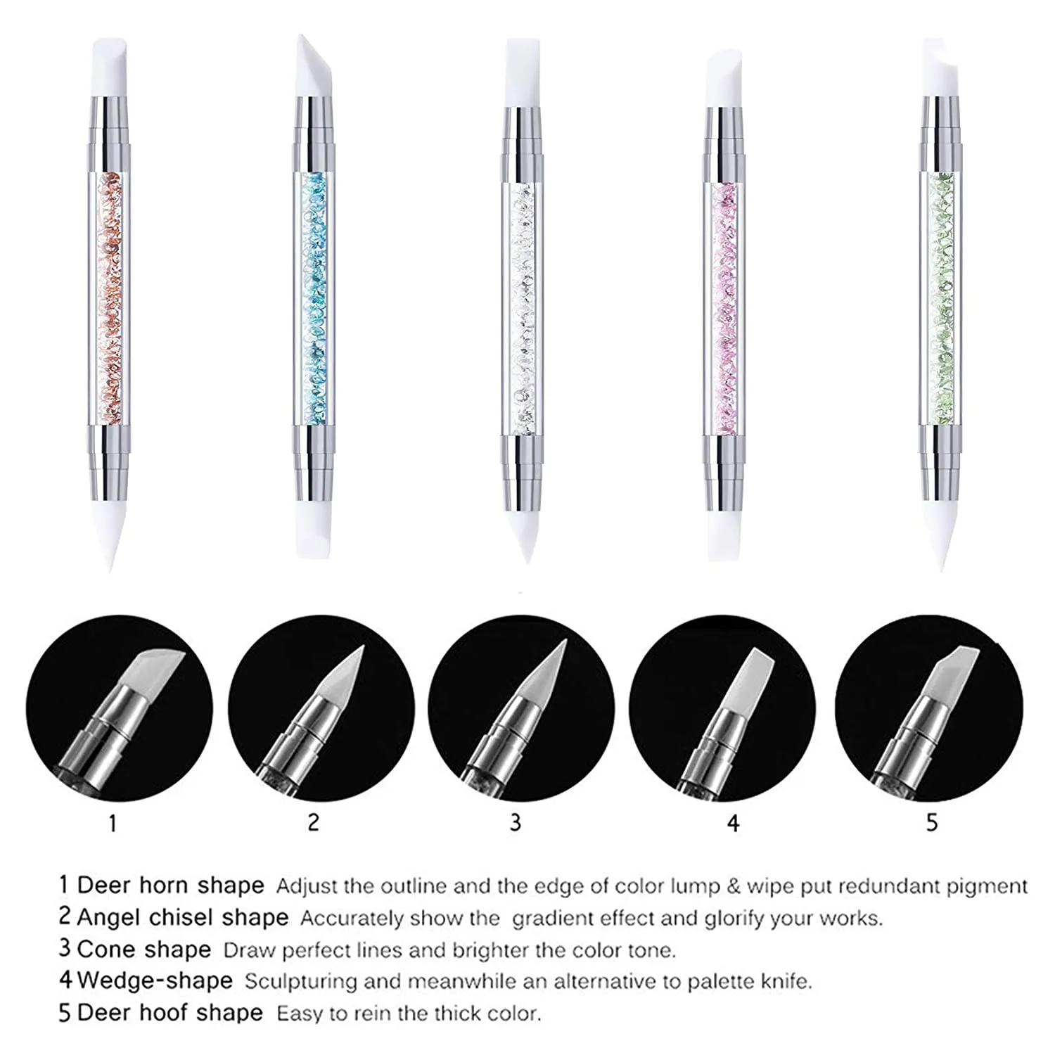 Fofosbeauty 5 Pcs Dual Tipped Silicone Nail Tools