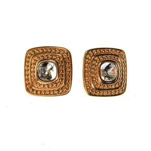 Givenchy Couture Gold Square Earrings with Rhinestone Center
