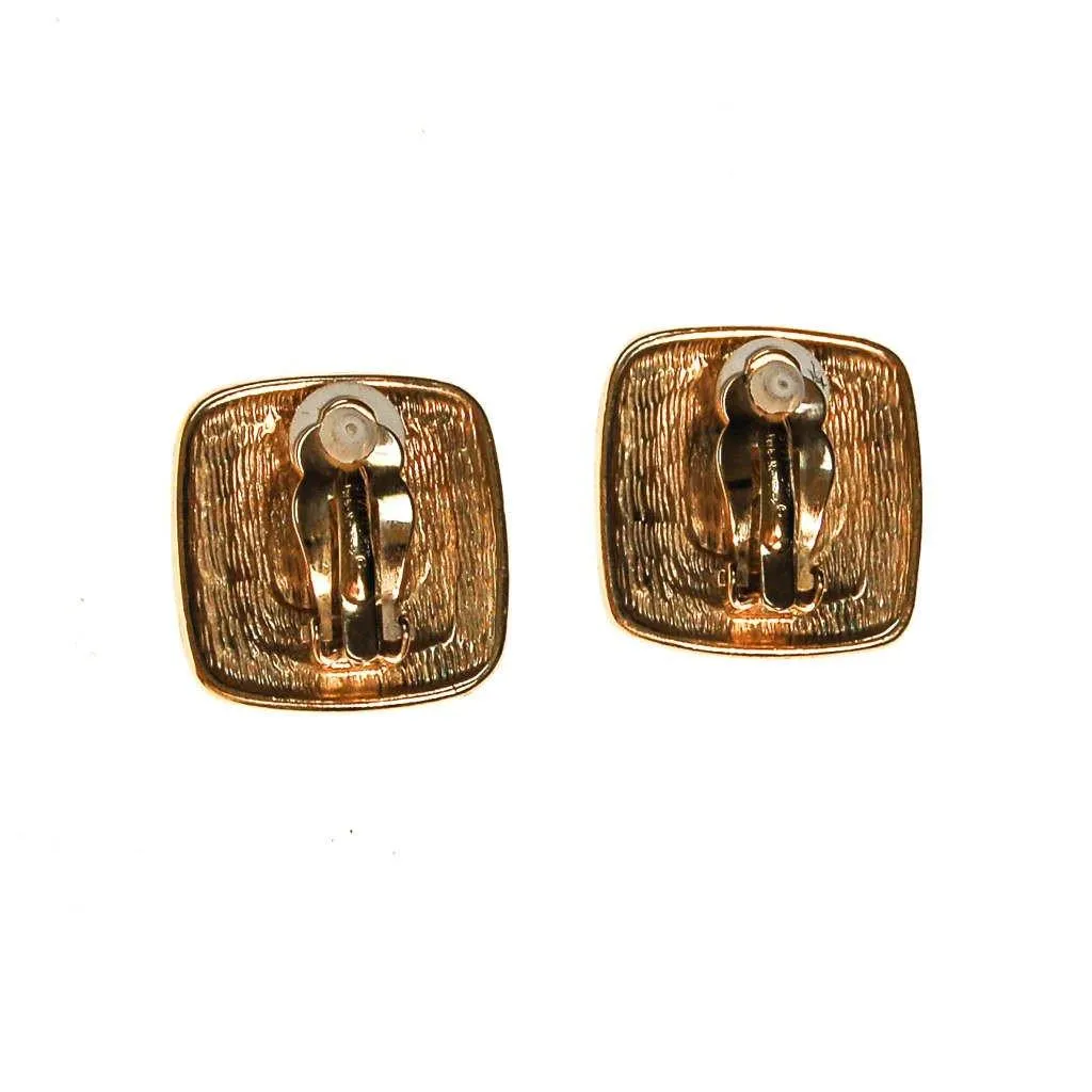 Givenchy Couture Gold Square Earrings with Rhinestone Center