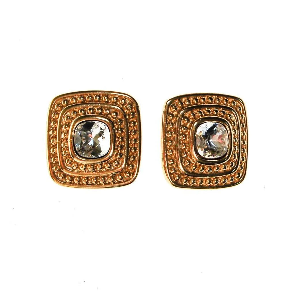 Givenchy Couture Gold Square Earrings with Rhinestone Center