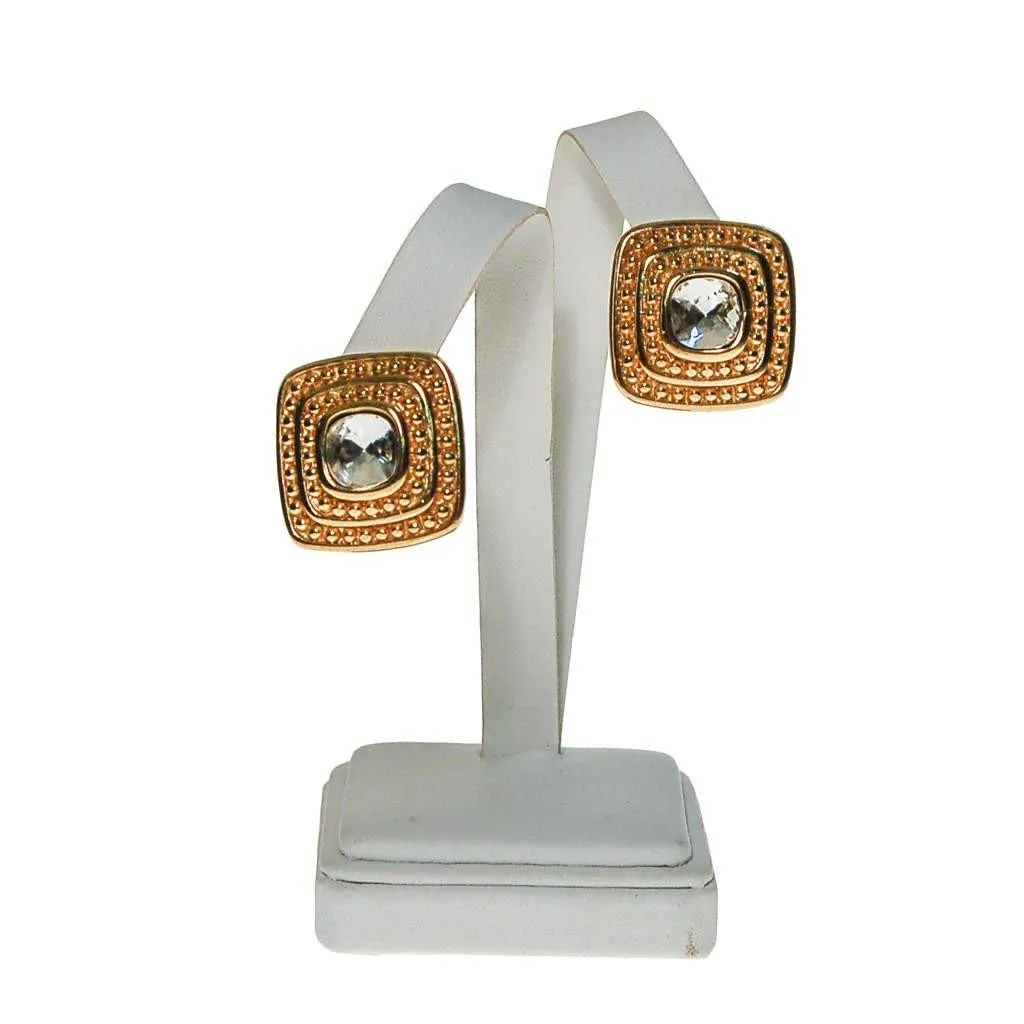 Givenchy Couture Gold Square Earrings with Rhinestone Center