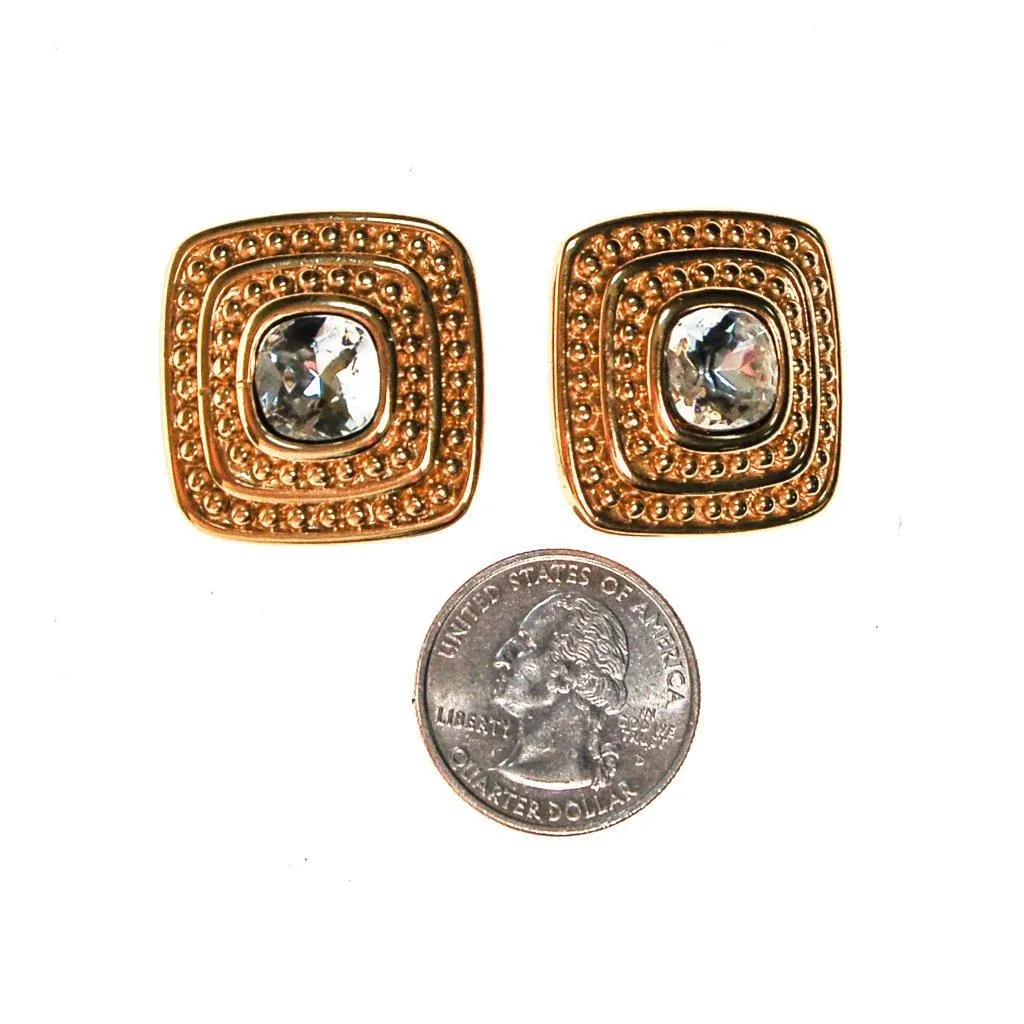 Givenchy Couture Gold Square Earrings with Rhinestone Center