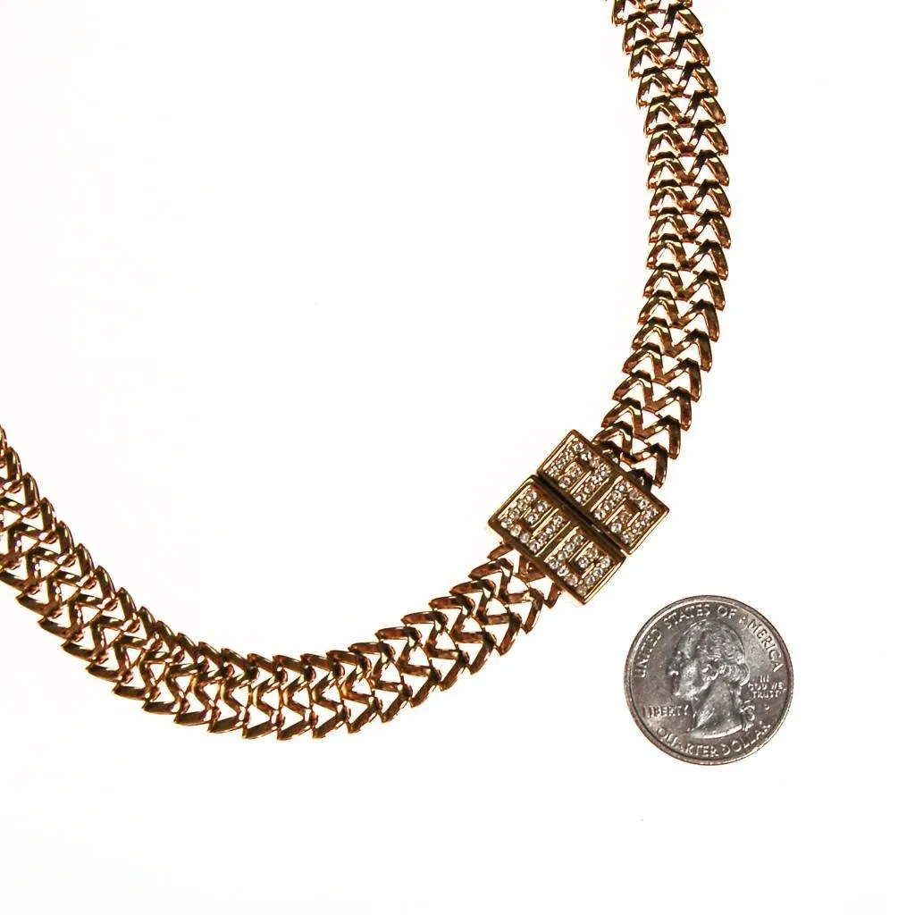 Givenchy Gold Chain Necklace with Rhinestone Logo Clasp