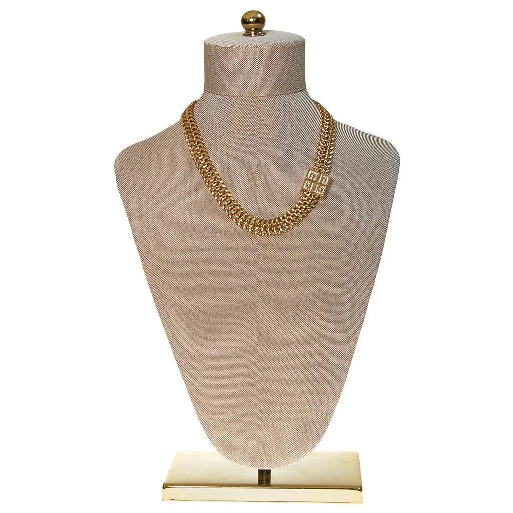 Givenchy Gold Chain Necklace with Rhinestone Logo Clasp