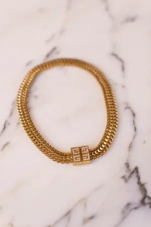 Givenchy Gold Chain Necklace with Rhinestone Logo Clasp