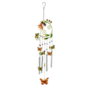 Glass and Metal Flower with Butterflies Windchime,2wc1991