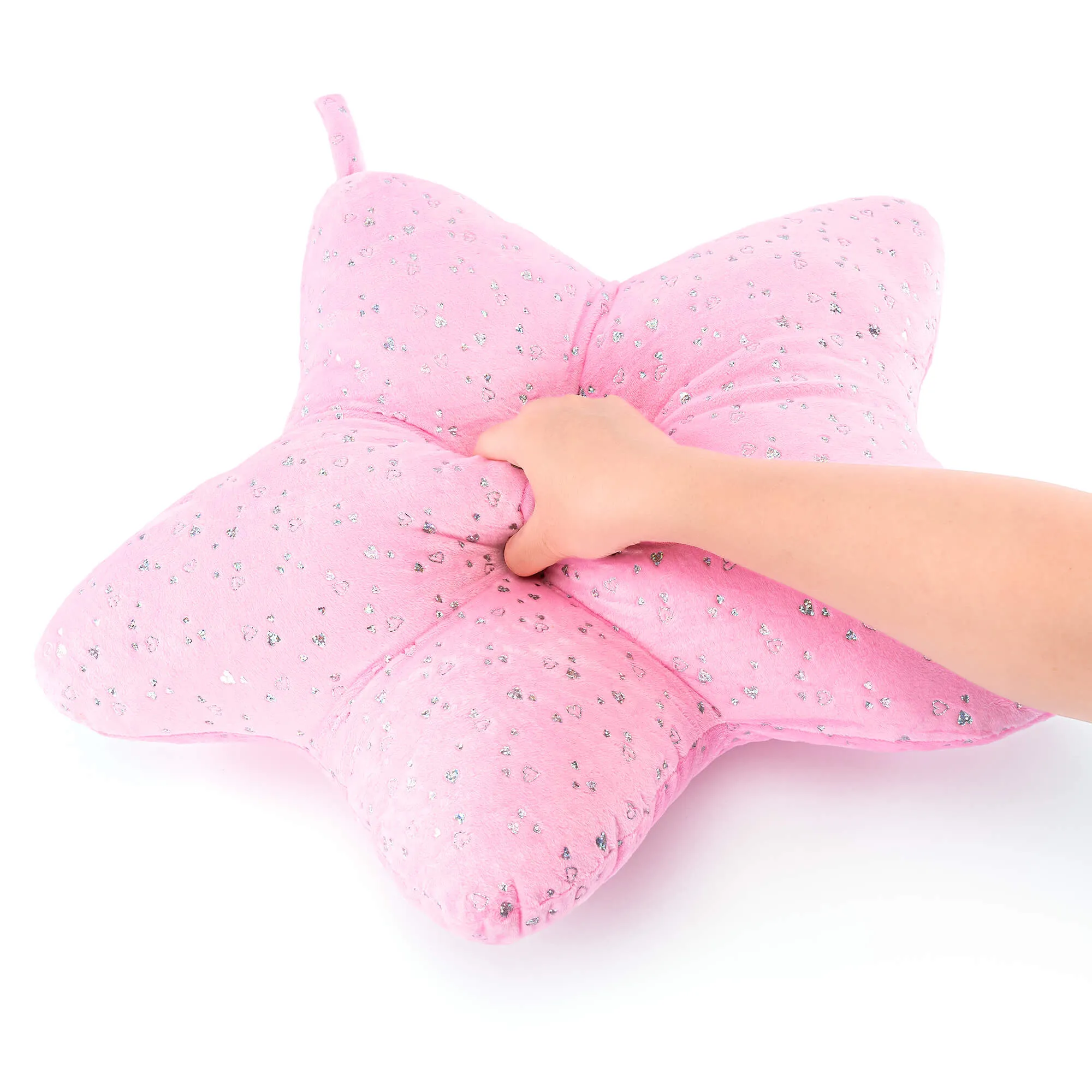 Gloveleya 20-inch Plush Fashion Pillow Ironing Silver Heart Pattern Star Shaped Pillows Light Pink
