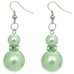 Green Rhinestone Faux Peal Dangle Earrings