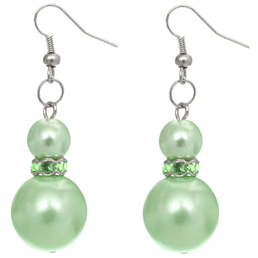 Green Rhinestone Faux Peal Dangle Earrings