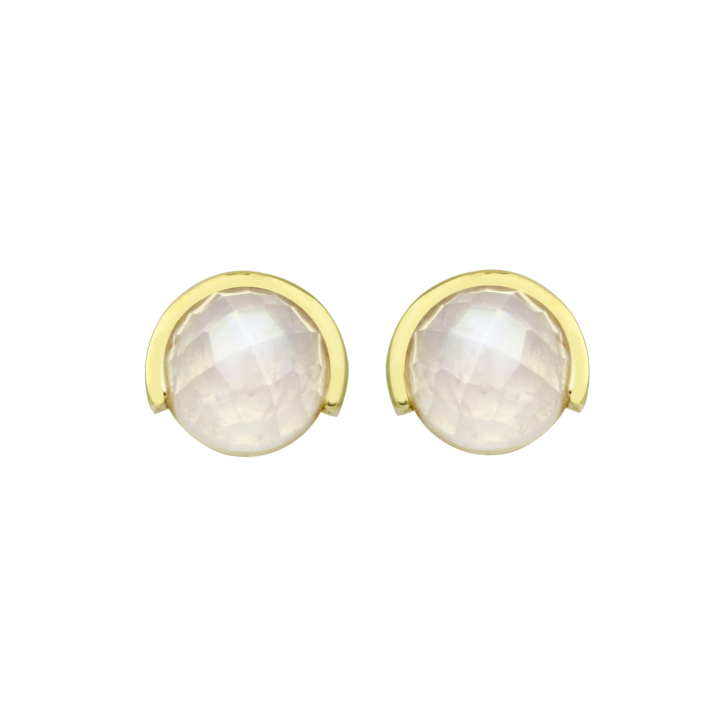 Half Bezel Gemstone Stud Earrings