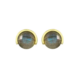Half Bezel Gemstone Stud Earrings