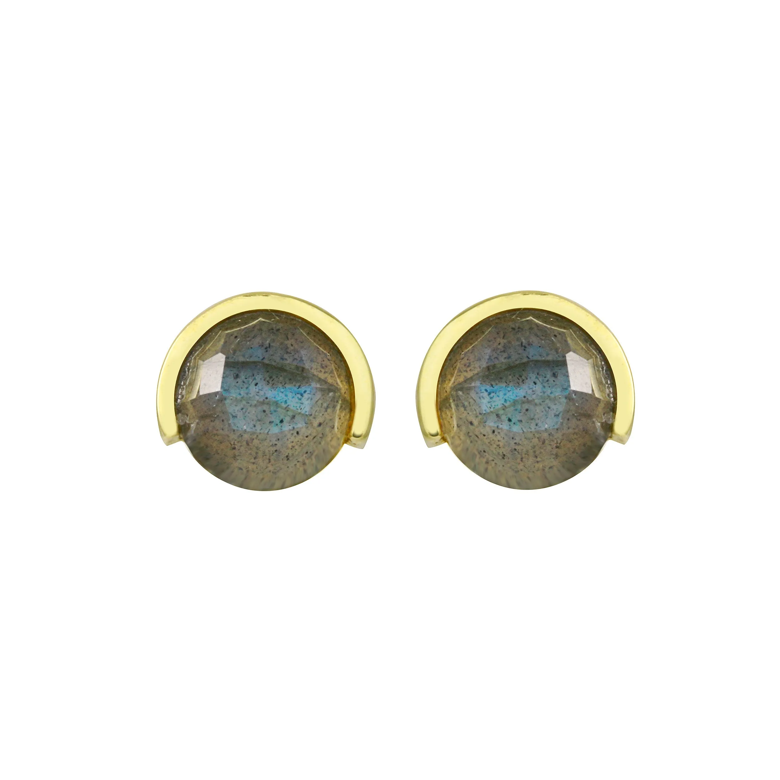 Half Bezel Gemstone Stud Earrings