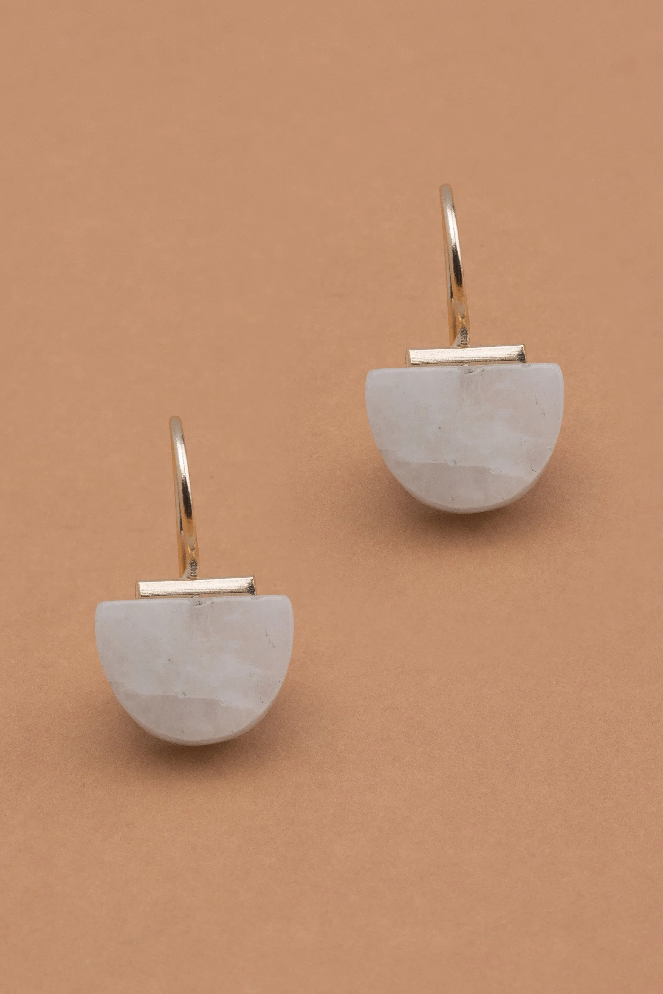 Half Moon Moonstone Fish Hook Earrings
