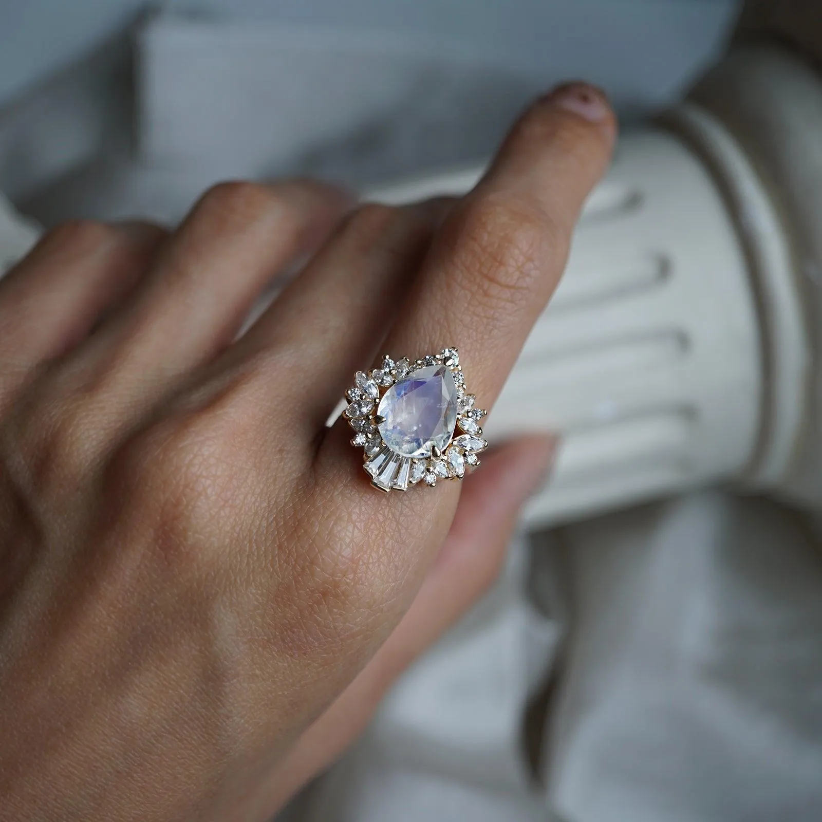 Hall Of Mirrors Moonstone Diamond Ring in 14K and 18K Gold
