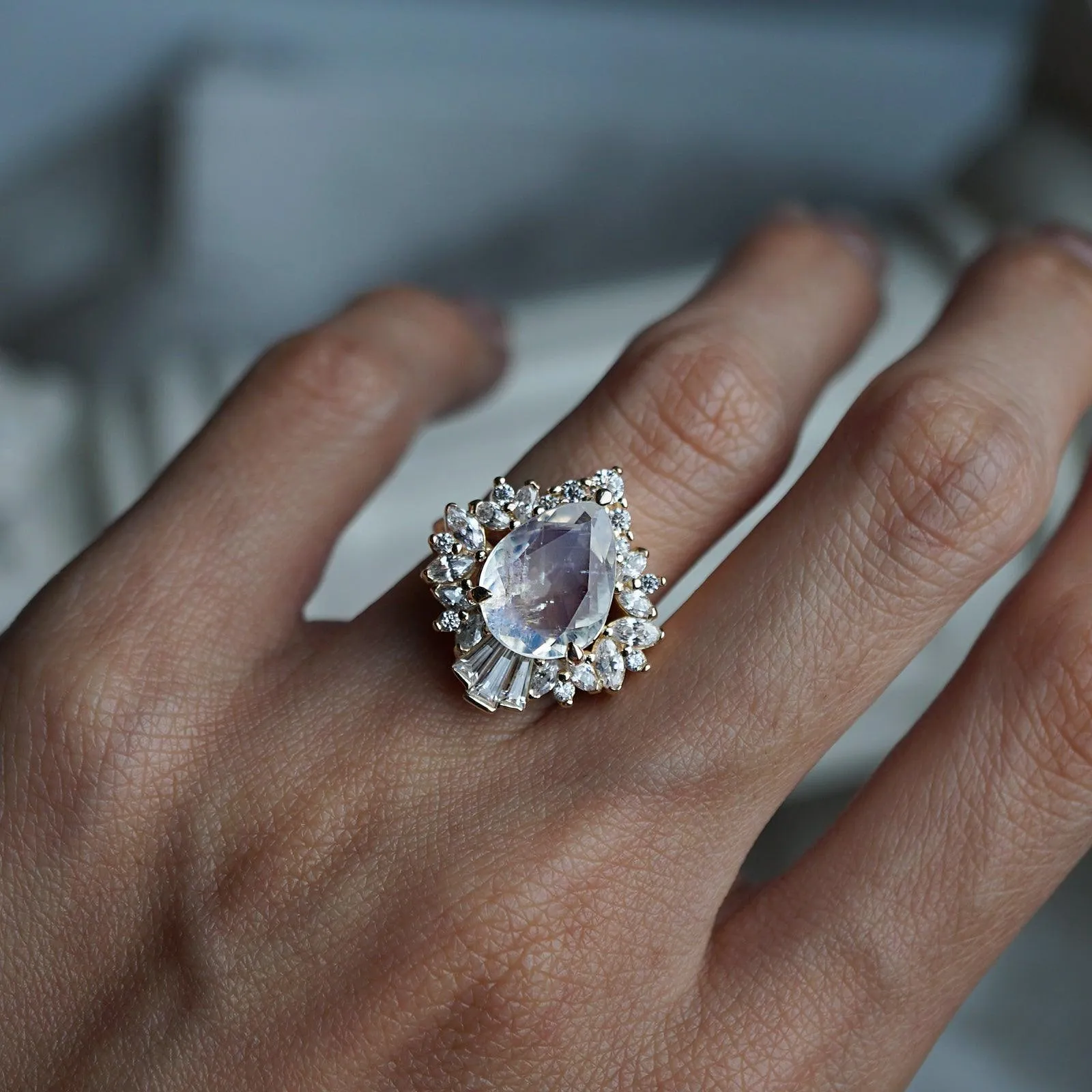 Hall Of Mirrors Moonstone Diamond Ring in 14K and 18K Gold