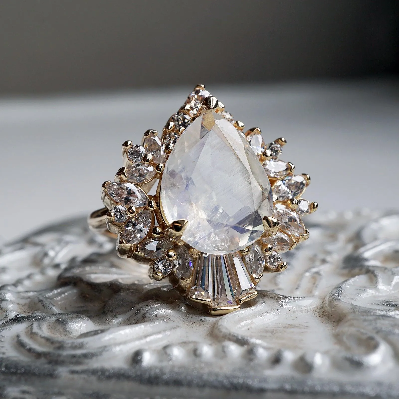 Hall Of Mirrors Moonstone Diamond Ring in 14K and 18K Gold