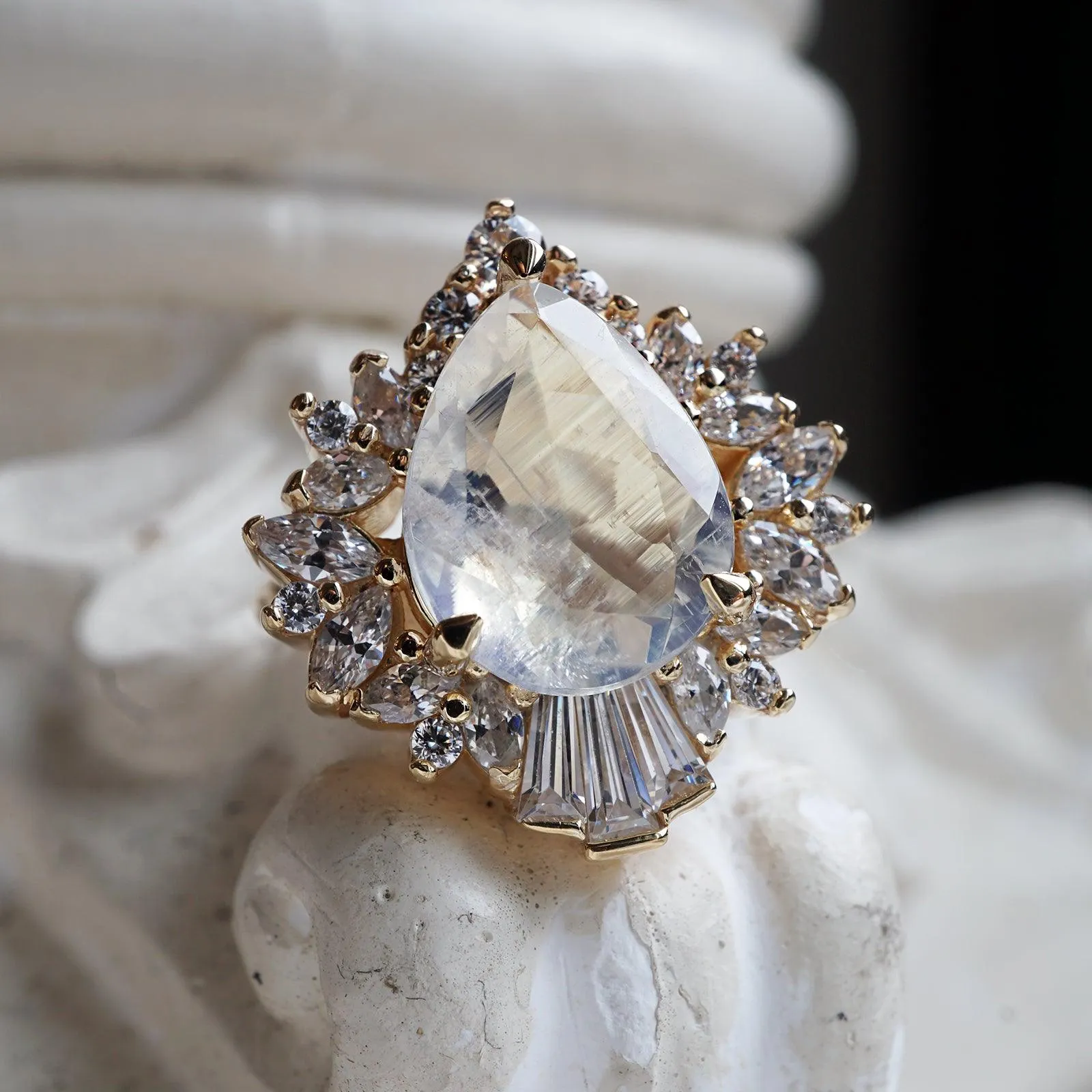 Hall Of Mirrors Moonstone Diamond Ring in 14K and 18K Gold