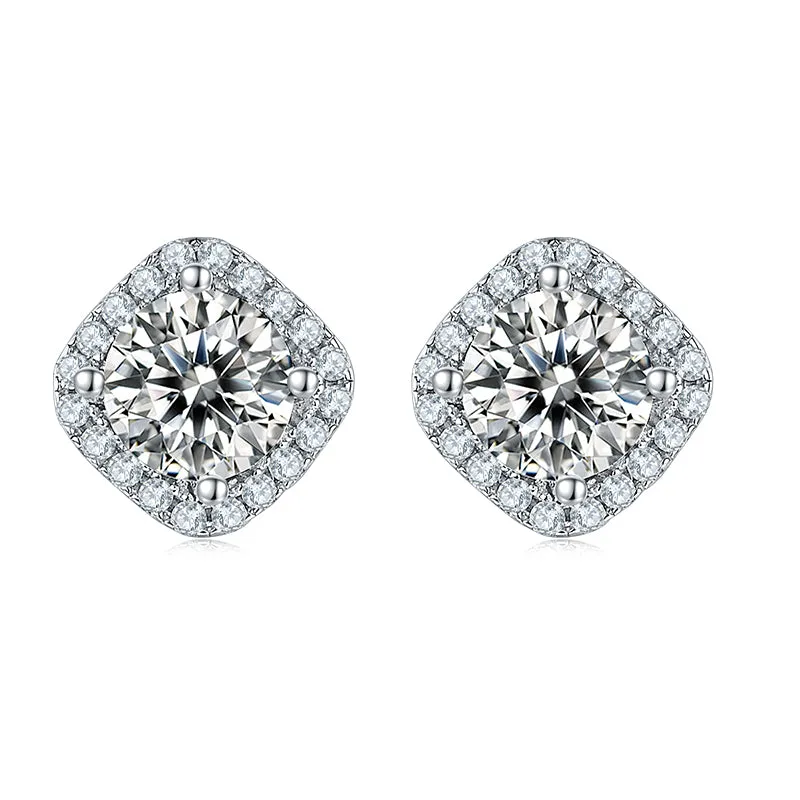Halo Round 2ctw. Moissanite Stud Earrings and 2ct Moissanite Pendant Necklace Jewelry Sets