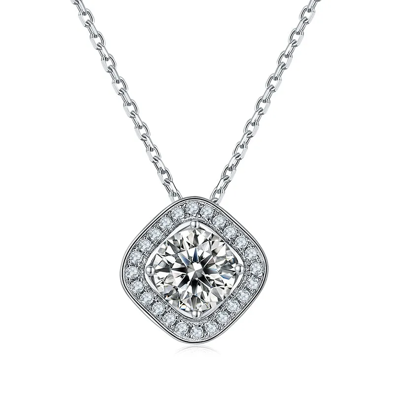 Halo Round 2ctw. Moissanite Stud Earrings and 2ct Moissanite Pendant Necklace Jewelry Sets