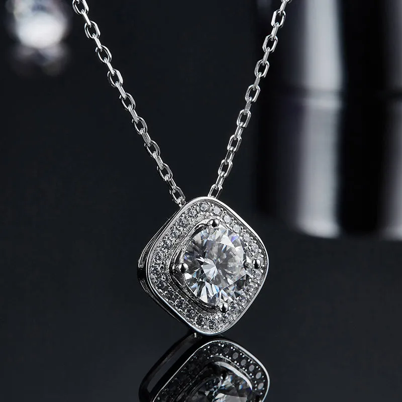 Halo Round 2ctw. Moissanite Stud Earrings and 2ct Moissanite Pendant Necklace Jewelry Sets