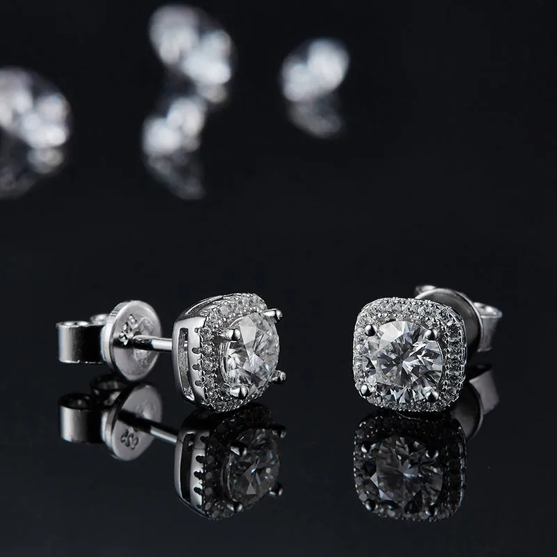 Halo Round 2ctw. Moissanite Stud Earrings and 2ct Moissanite Pendant Necklace Jewelry Sets
