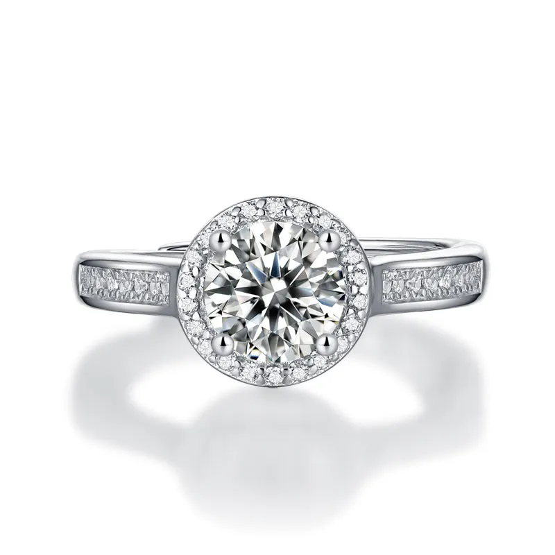 Halo Round Brilliant Moissanite Diamond Ring with Adjustable Size