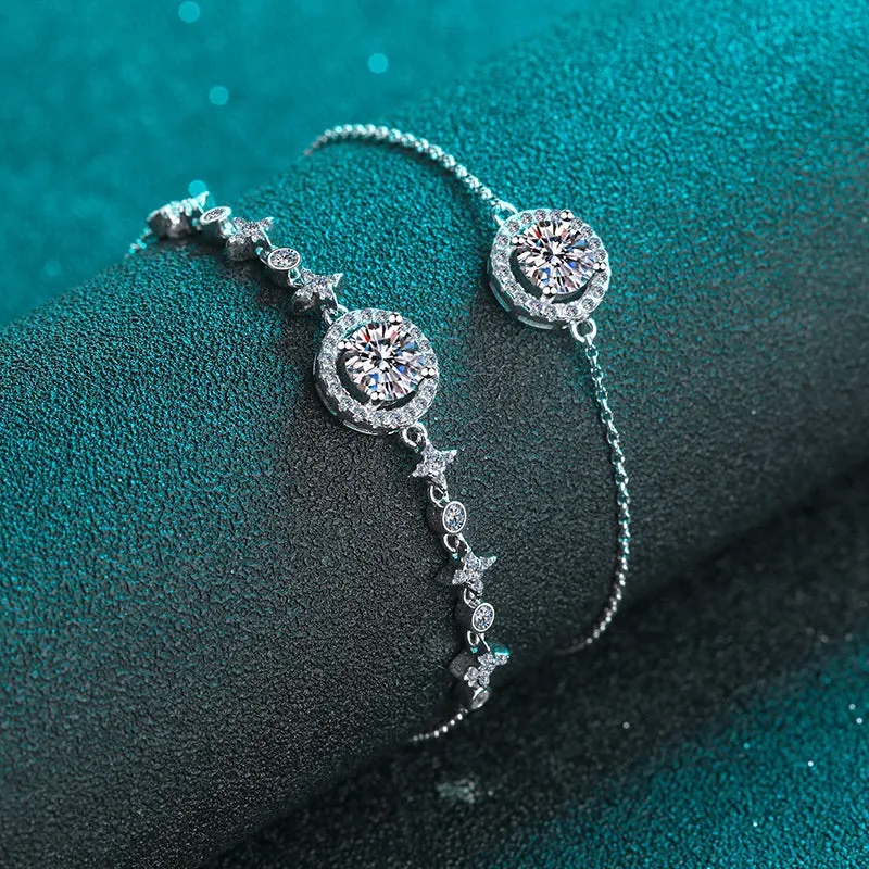 Halo Round Cut Moissanite Diamond Bracelet