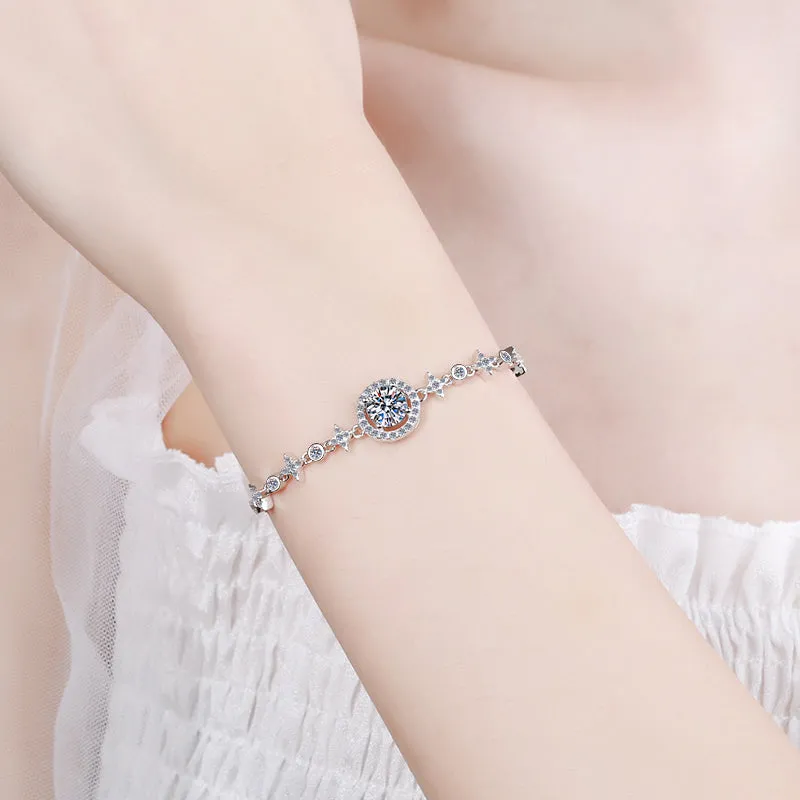Halo Round Cut Moissanite Diamond Bracelet