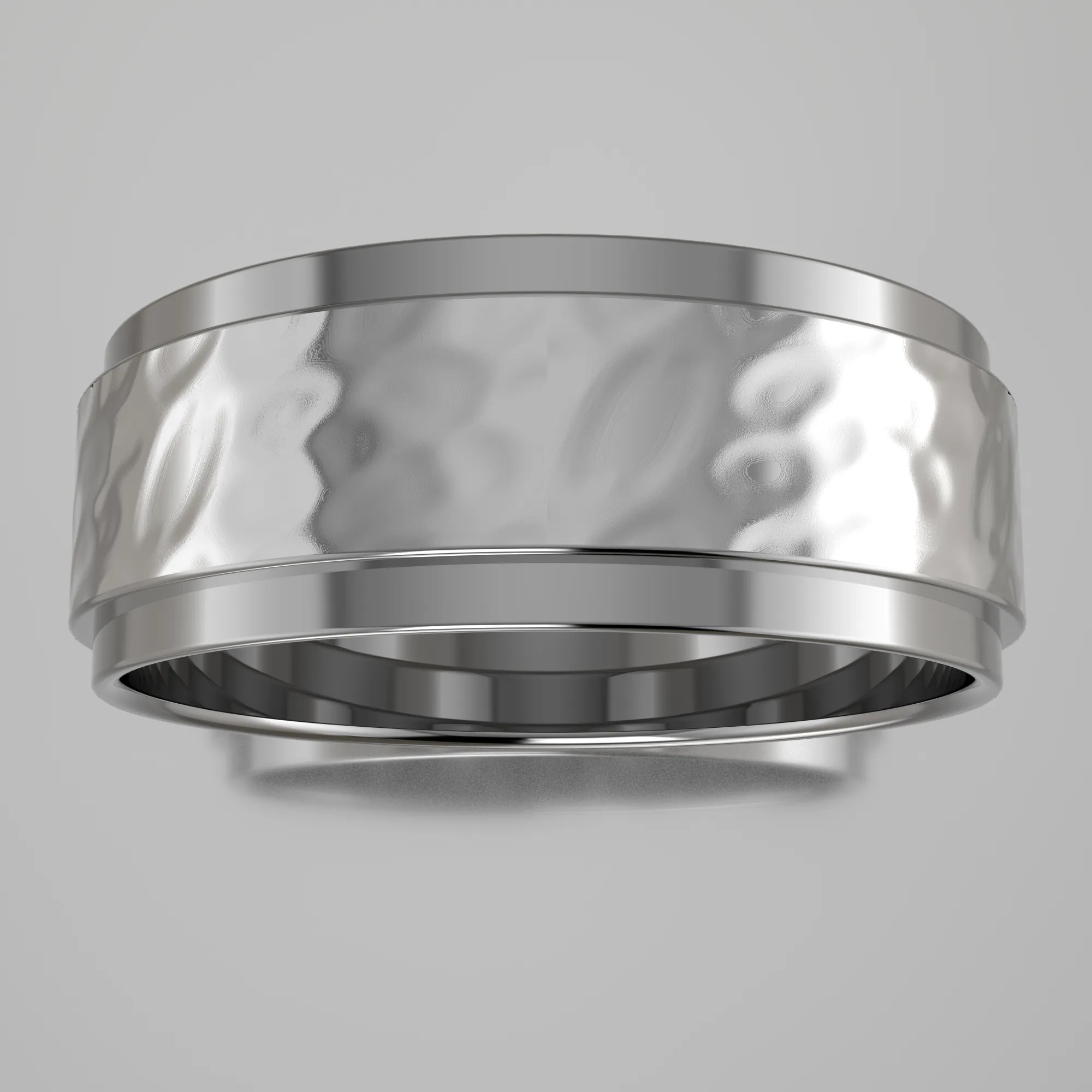 Hammered White Gold 7mm Step Edge Wedding Band