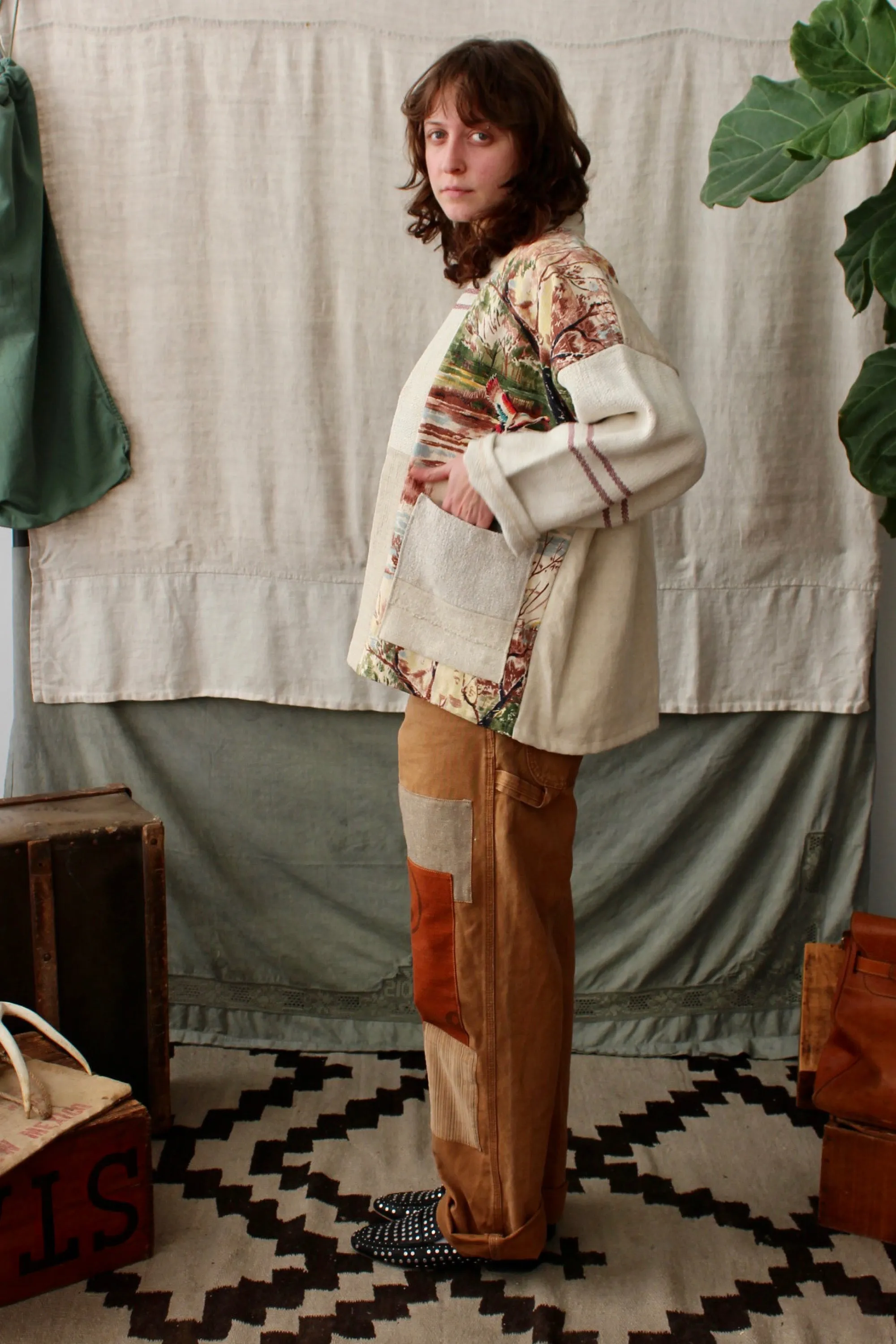 HF167  The Highlands Foundry Grain Sack Patched Haori Jacket