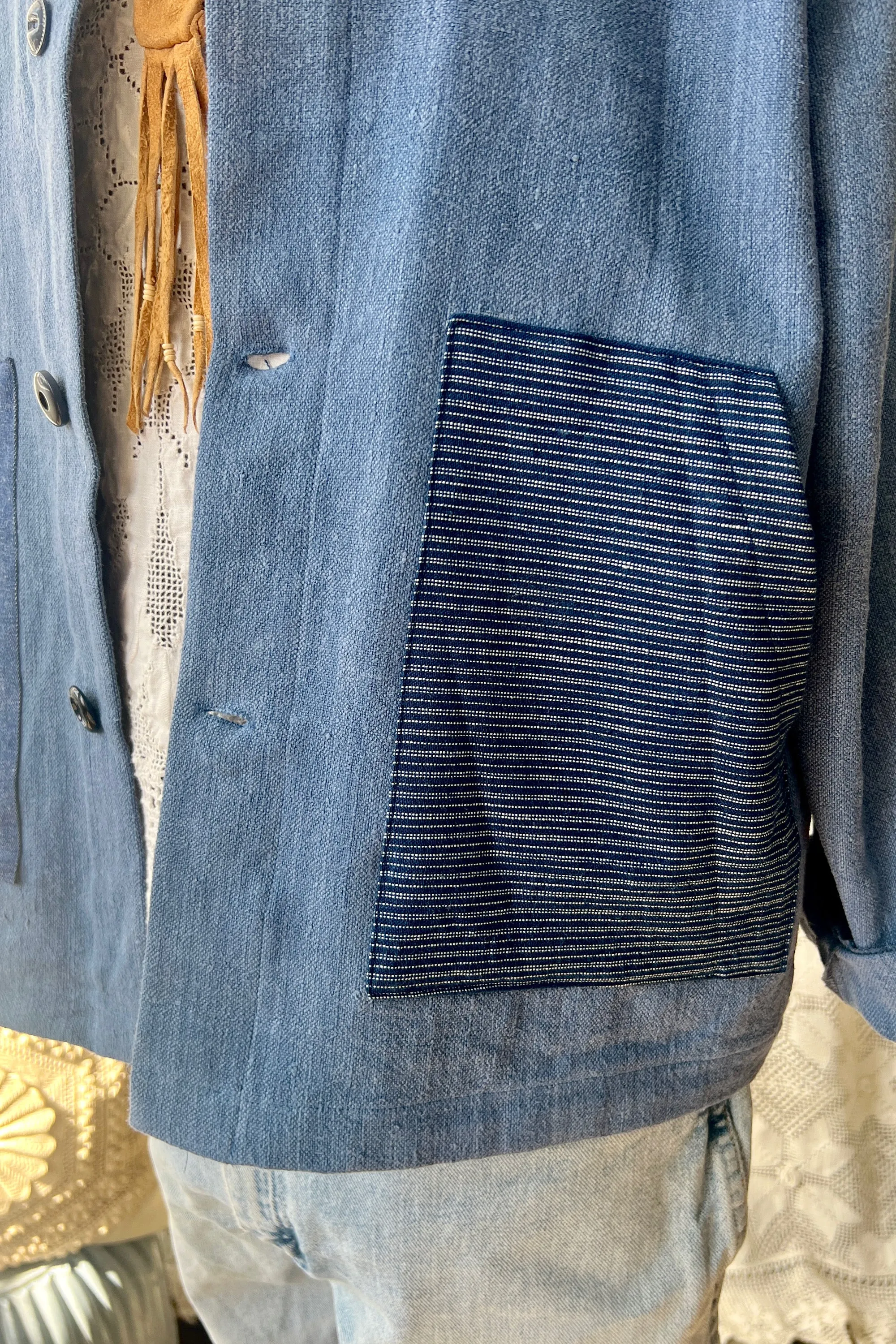 HF184 The Highlands Foundry Indigo Solid Grain Sack Utility Jacket