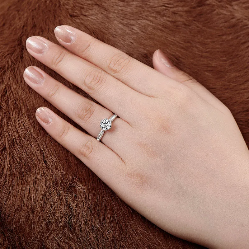 High Setting Round Moissanite Diamond Ring