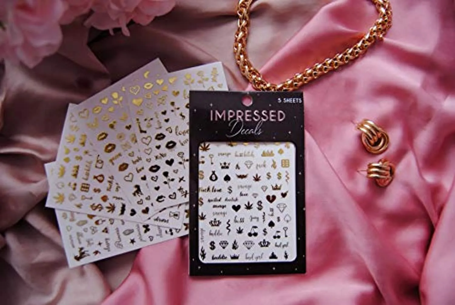 Impressed Authentic 5 Sheets Luxury Nail Art Stickers 500  Gold Customized Nail Decals for Fake Nail Design Decorations and Salon Nails Accessories