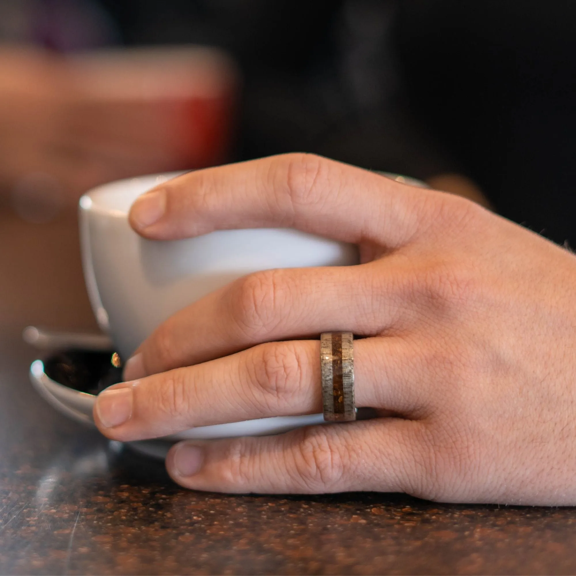 (In-Stock) Weathered Maple Wooden Ring with Coffee Inlay - Size 7 | 7mm Wide