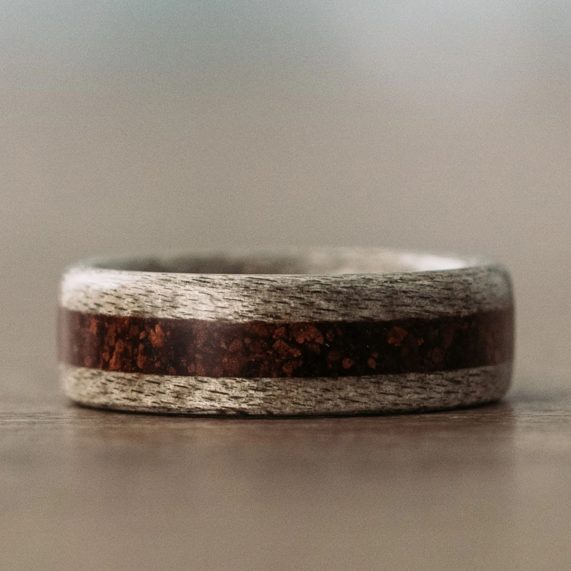 (In-Stock) Weathered Maple Wooden Ring with Coffee Inlay - Size 7 | 7mm Wide