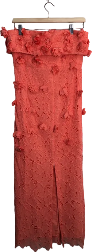 Karen Millen Coral Petal Floral Applique On Lace Woven Bandeau Midi Dress UK 8