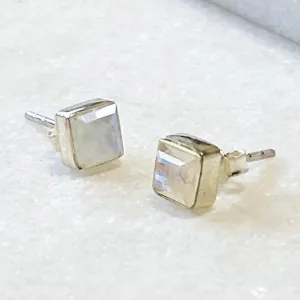 Keepsake - Facet Cut Moonstone and Sterling Silver Stud Earring