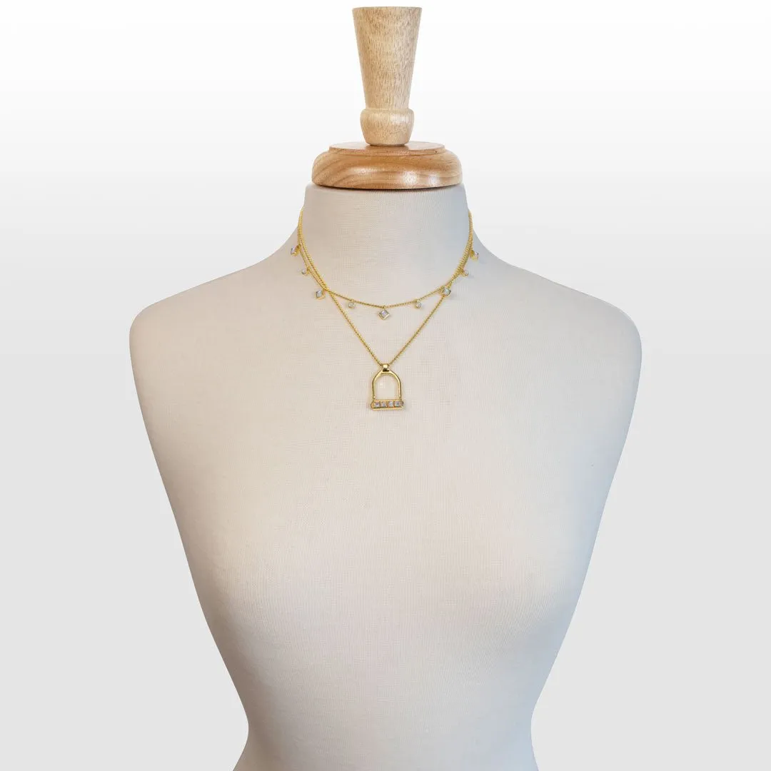 Keepsake - Moonstone and 14K Gold Vermeil English Stirrup Necklace
