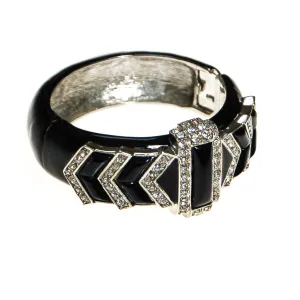Kenneth Lane Art Deco Black Enamel and Rhinestone Bracelet