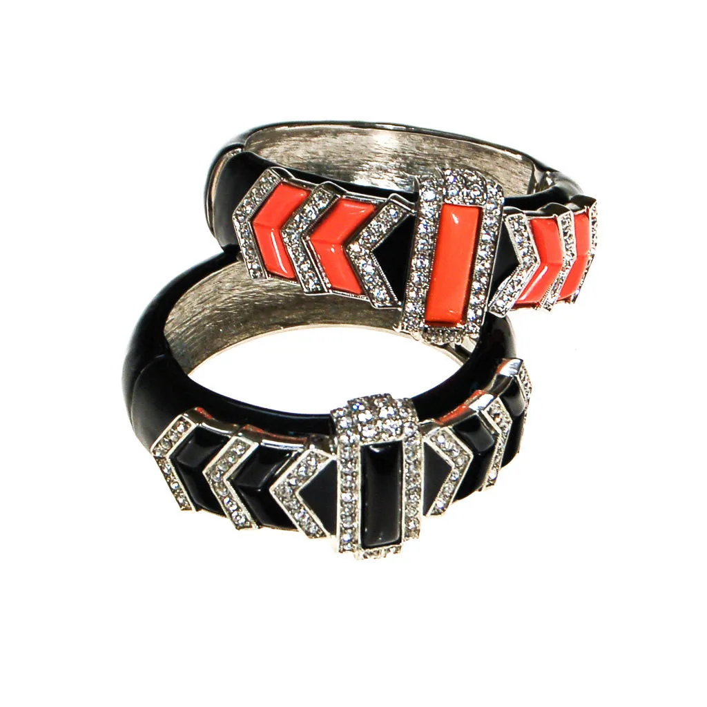 Kenneth Lane Art Deco Black Enamel and Rhinestone Bracelet