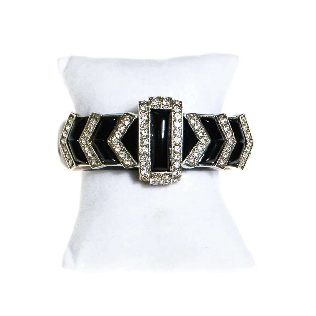 Kenneth Lane Art Deco Black Enamel and Rhinestone Bracelet