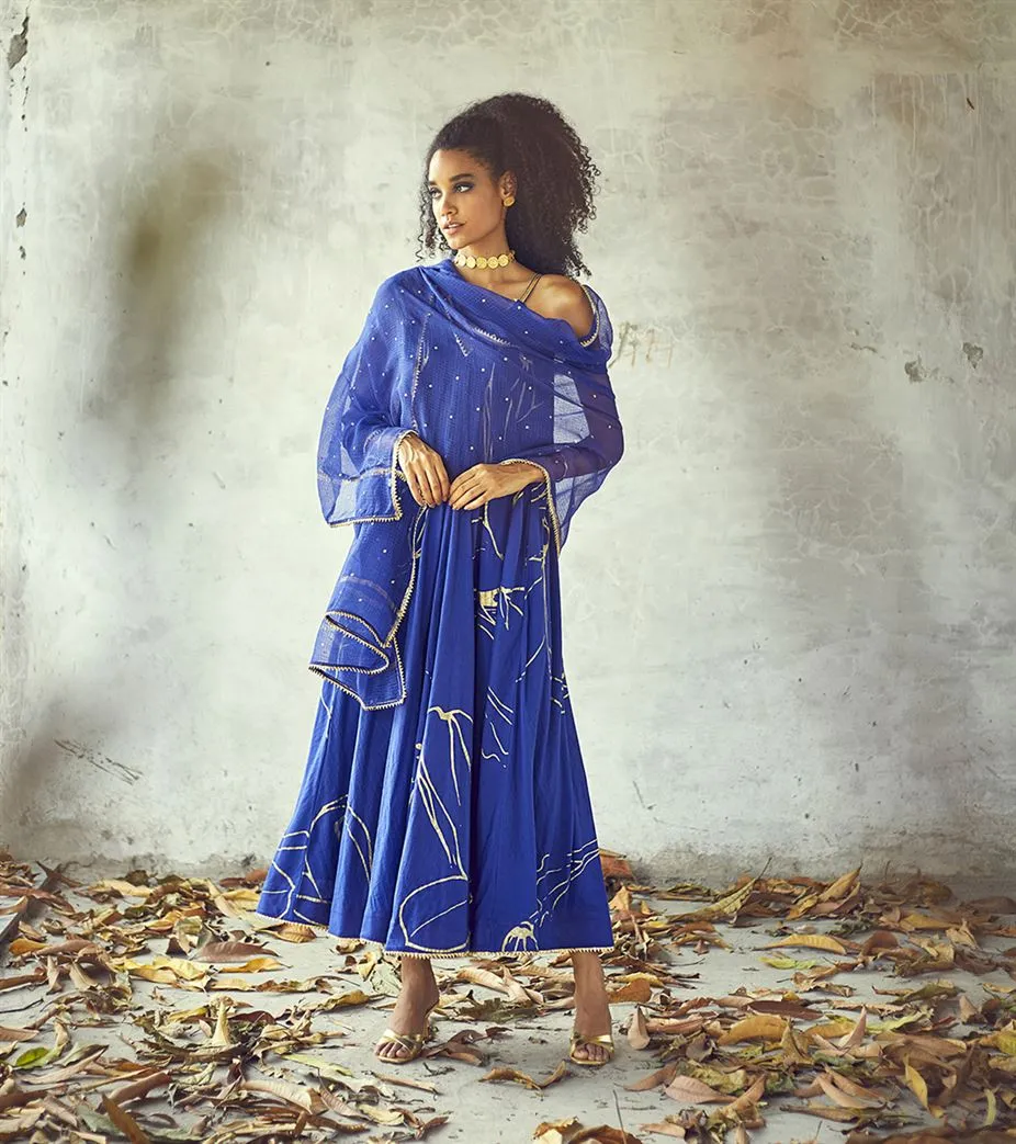 Khara Kapas Annandale kota doria foil printed dupatta Neel KW62Festive